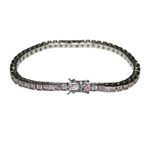 Vintage Clear and Pink Crystal Sterling Silver Tennis Bracelet